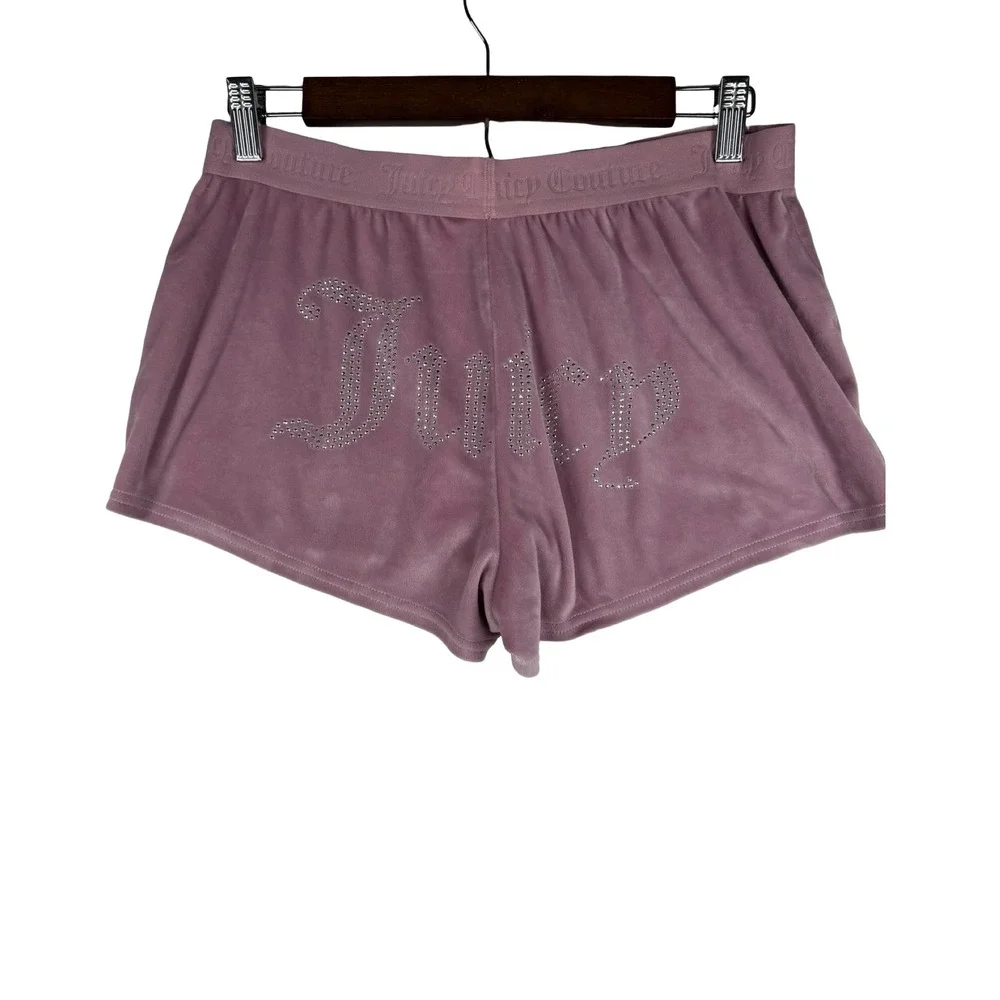 Juicy Couture Womens Velour Shorts Mauve Pink Rhinestone Logo Medium